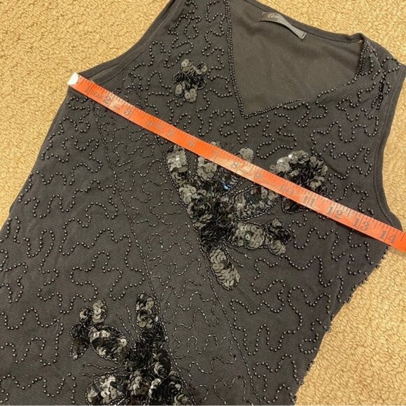 Vintage Embellished Sequin Sleeveless Top Black - Picture 10 of 12